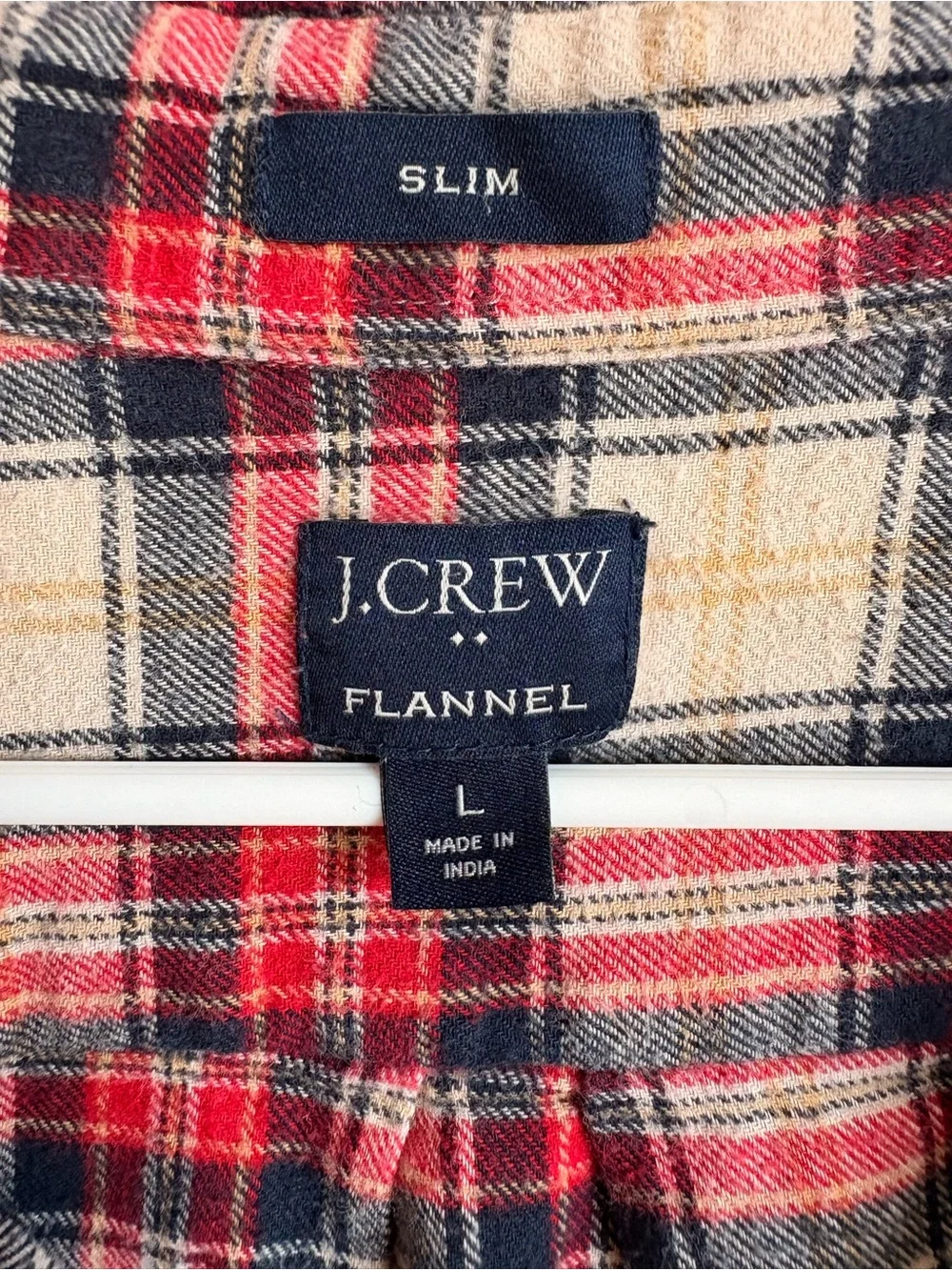 J. Crew Red and Cream Plaid Long-Sleeve Button-Down Shirt